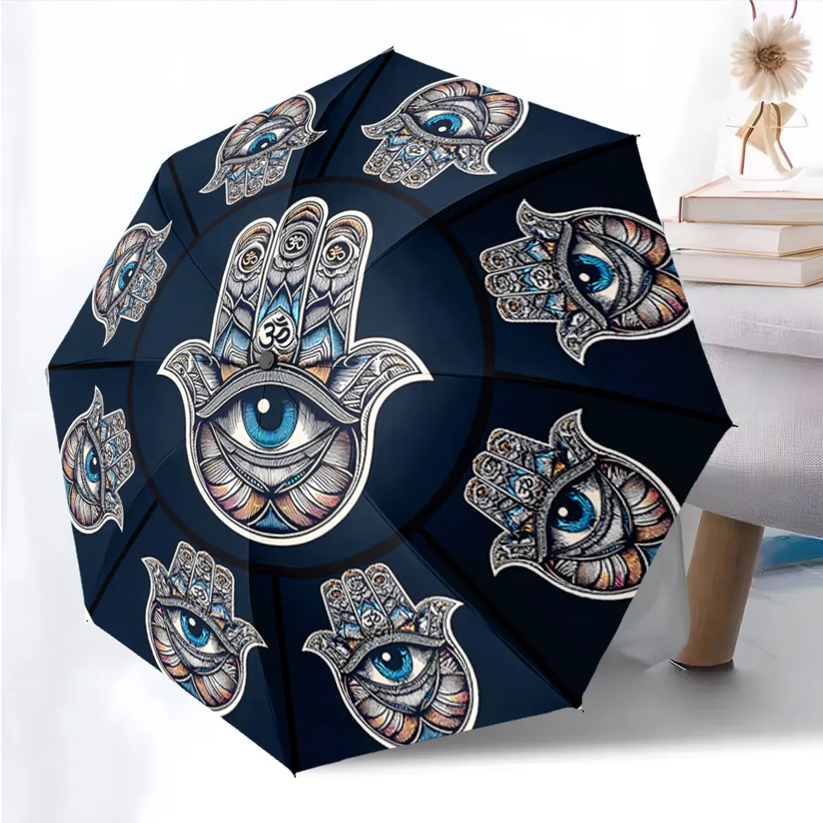 1PC Mystical Hand and Eye Umbrella Design Print 8 Iron Ribs Folding Umbrella Auto-Open Fashion Sunshade