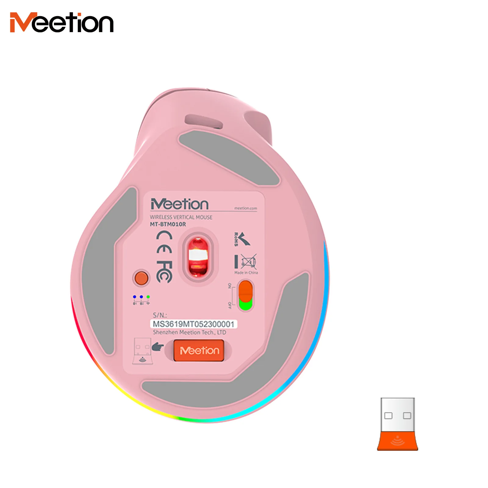 Meetion Mishen Rechtshandige Ergonomische Verticale Draadloze Muis Zwart Licht Versie Oplaadbare Btm010 DPI 2400 Bluetooth