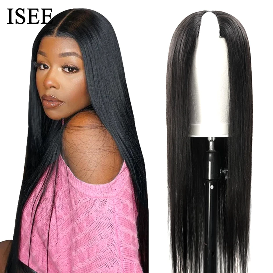 ISEE HAIR Wigs Brazilian Straight V Part Wig No Glue Hair Wig Straight Hair V Part Wig Human Hair Wigs For Women Human Hair