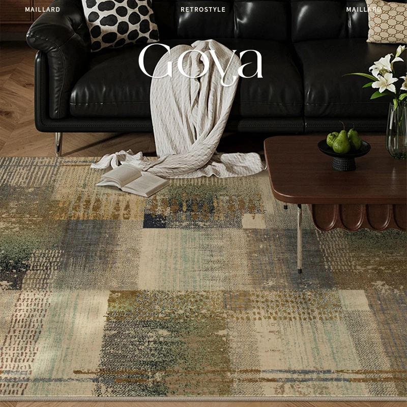 

Medieval style living room carpet, retro abstract high-end light luxury bedroom bedside Tianjin floor mat