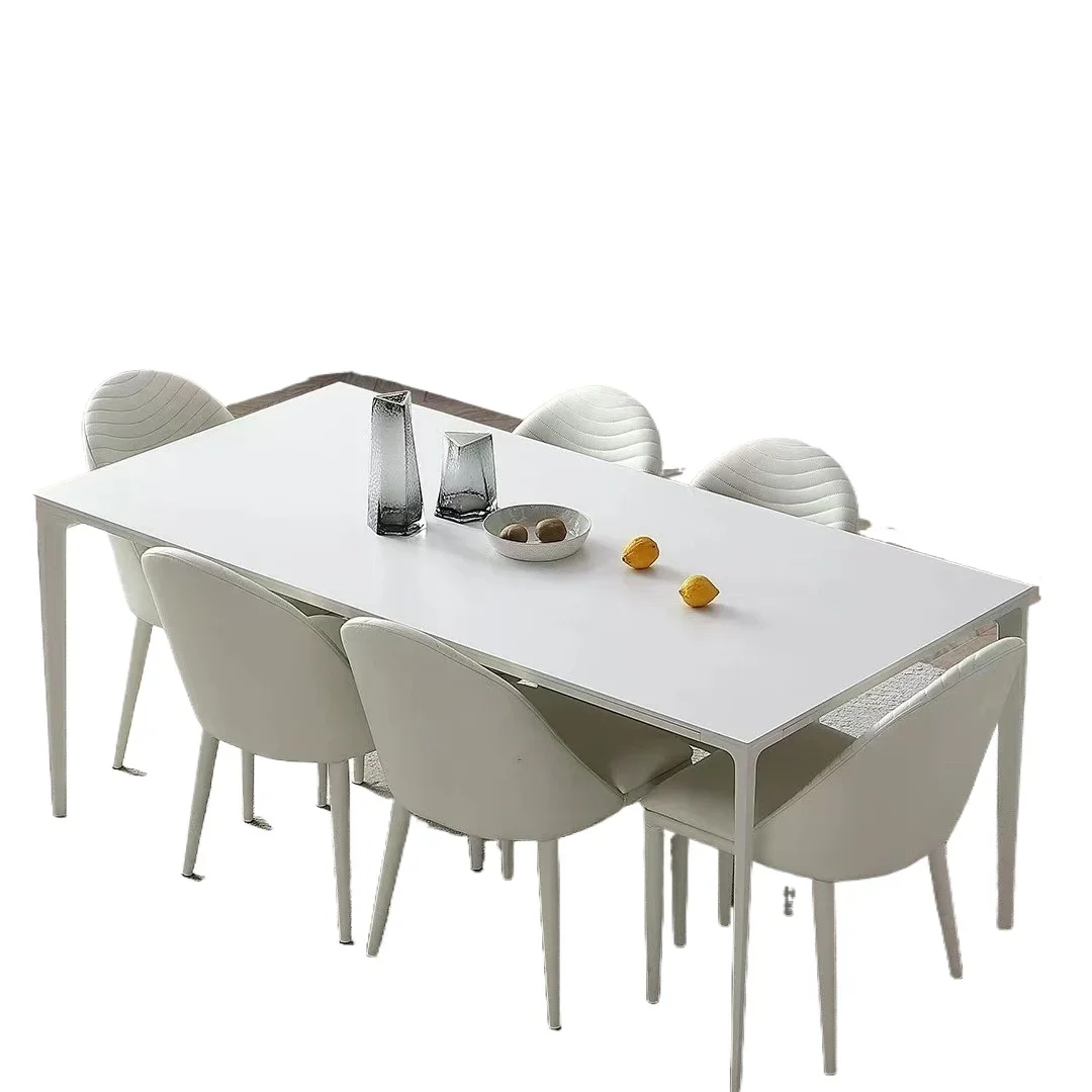 

French white cream style Deli Feng rock slab dining table Foshan simple small apartment home dining