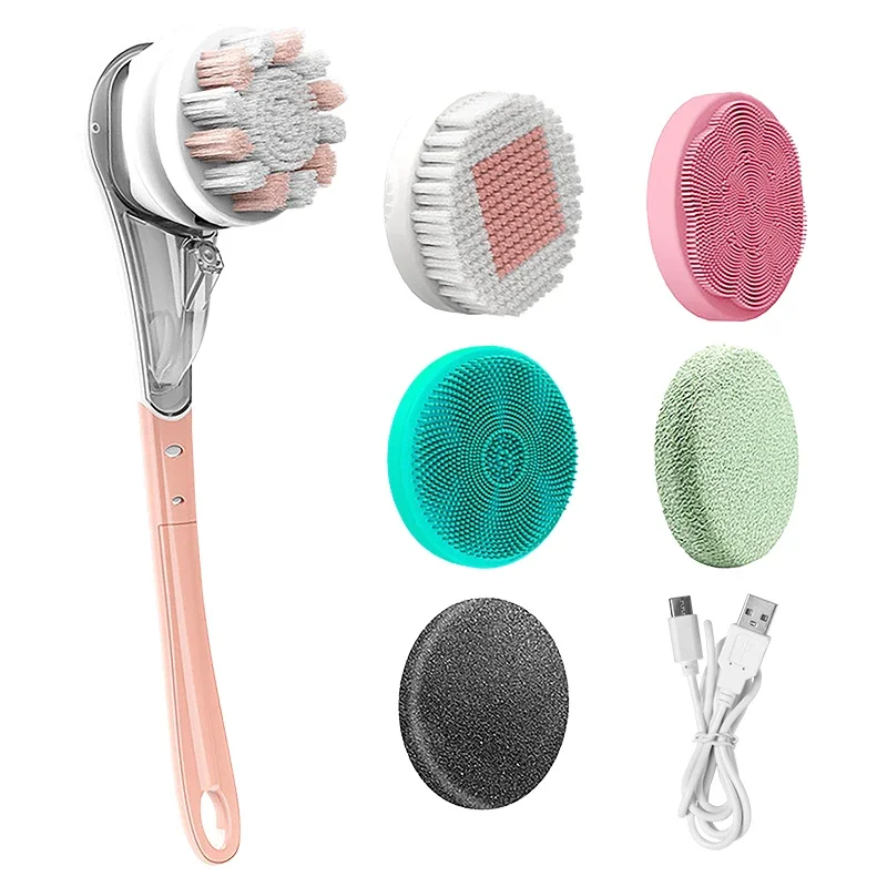 Multifunctional shower back massager body silicone long handle electric bath brushes sponges scrubbers