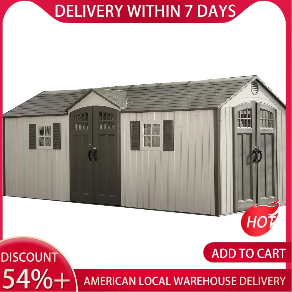 20 X 8 Feet Outdoor Storage Shed with Lockable Door and Outdoor Storage Room, Desert Sand Color, Sheds Storage Shed