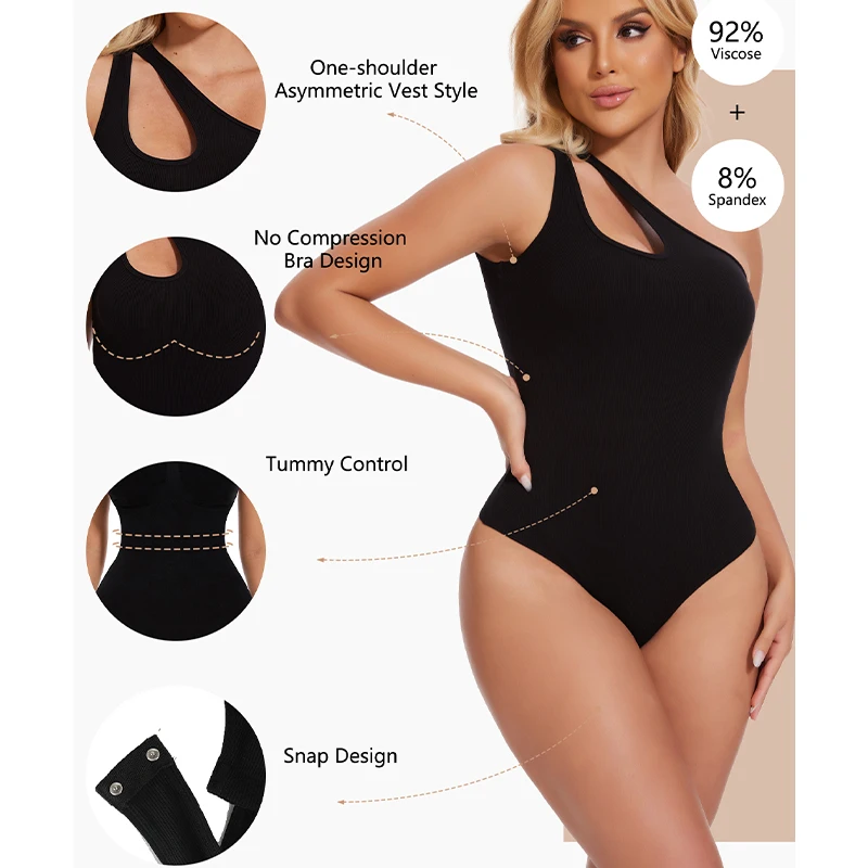 Damskie body modelujące jedno ramię wycięcie wyszczuplające brzuch body bez rękawów Tank Top seksowne stringi Slim Fit Shaper