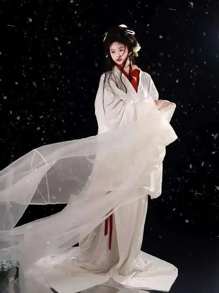 Nuevo estilo {Wenji} Hanfu Estados de guerra bata restauración encaje rojo y blanco doble capa primavera y otoño invierno eterno