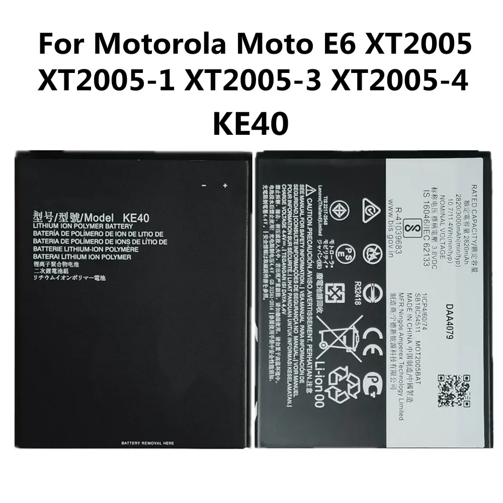 3000mAh KE40 Phone Battery For Motorola Moto E6 XT2005 XT2005-1/3/4 High Quality Smartphone Lithium Rechargeable Batteries