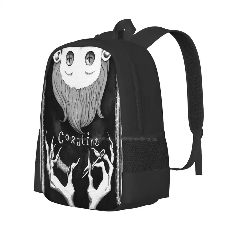 Coraline Large Capacity School Backpack Laptop Bags Coraline Neil Gaiman Laika Henry Selick Tim Burton Stop Motion Scary Creepy