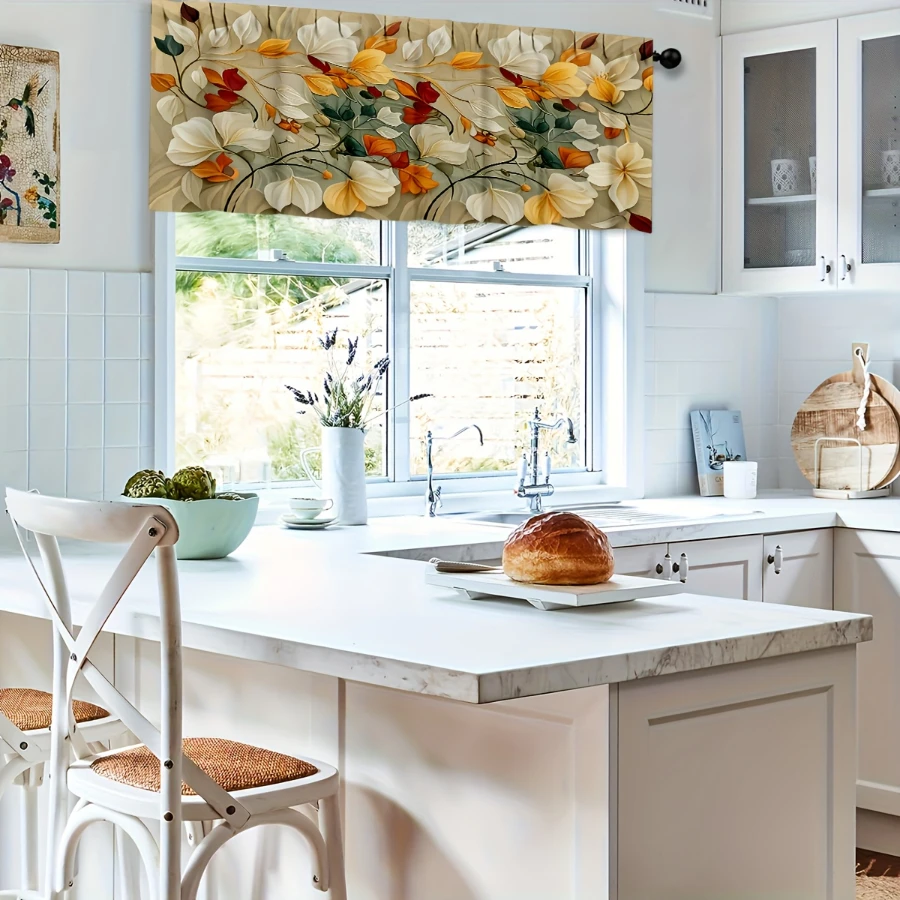  Elegant Floral Magnolia Kitchen Curtain, Vintage Botanical Flower Pattern Window Treatment for Kitchen Bathroom Home
