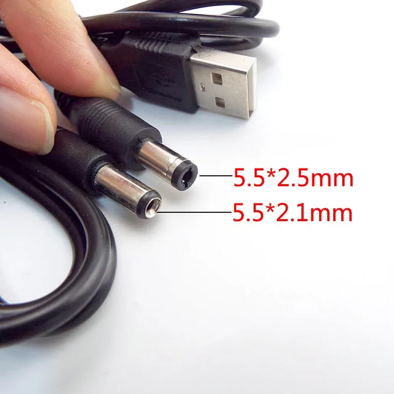 Connecteur d'alimentation USB 0.8 Type A mâle vers DC pour petits appareils électroniques, câble d'extension USB, prise jack 2.0x5.5mm, 2.1x5.5mm, 2.5m