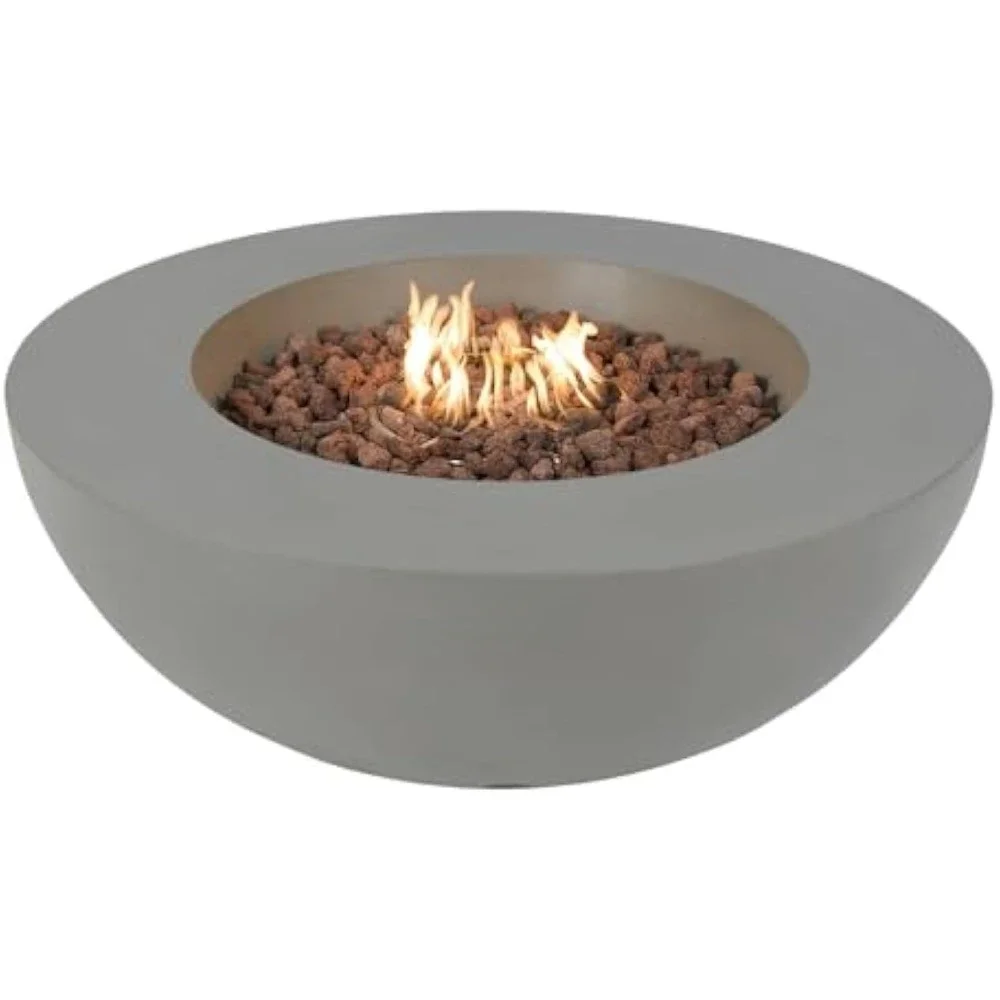 

Lunar Bowl Outdoor Table 42 Inches Fire Pit Heater Concrete Firepits Outside Electronic Ignition Lava Rock Included, Natural Gas