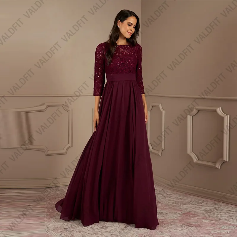 Customized Long Cabernet Mother of the Bride Dresses with 3/4 Sleeve vestidos de fiesta elegantes 2024 para boda