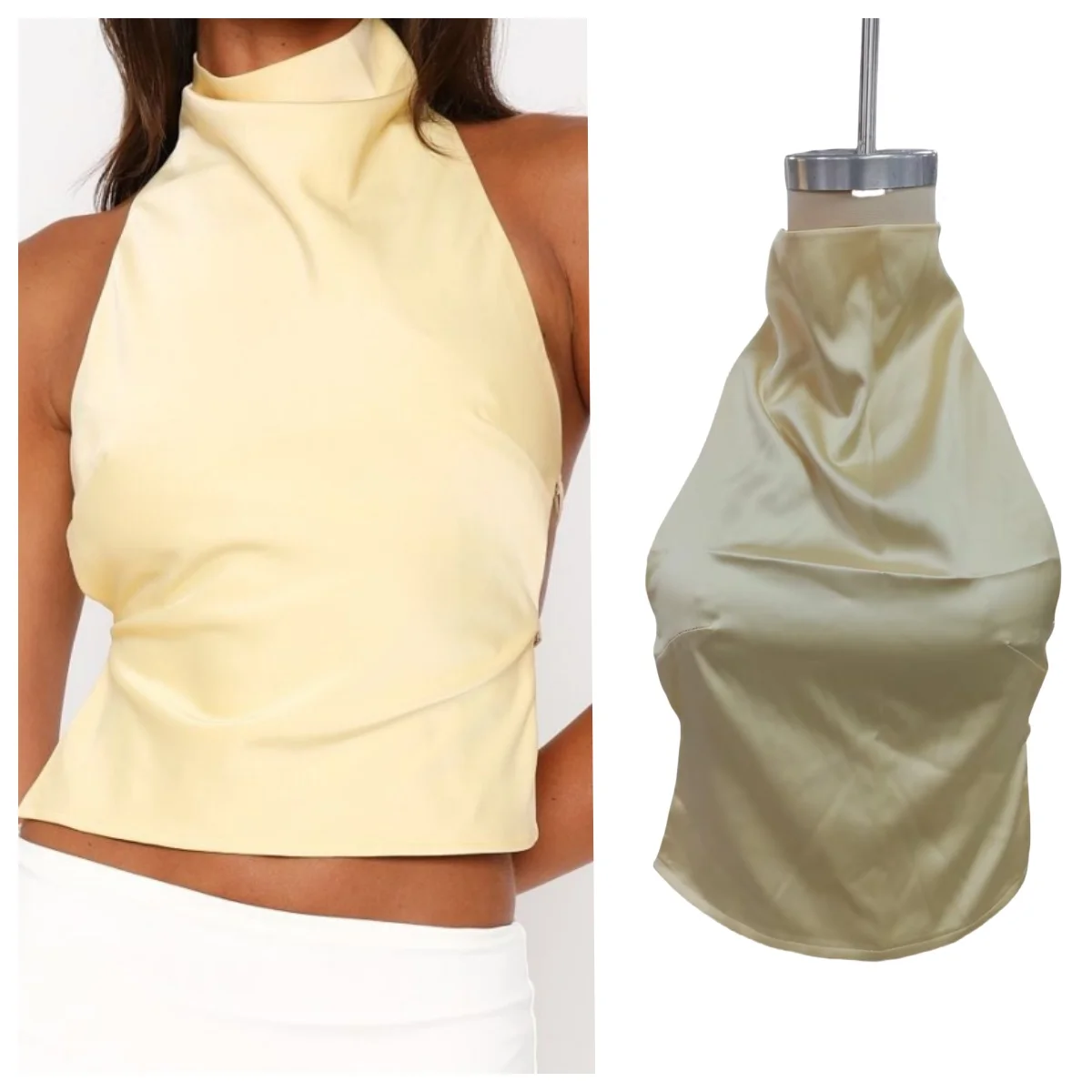 

Womens Mock Neck Satin Tank Tops Backless Silk Halter Top Sexy Open Back Sleeveless Crop Tank Top Dressy Casual Vests