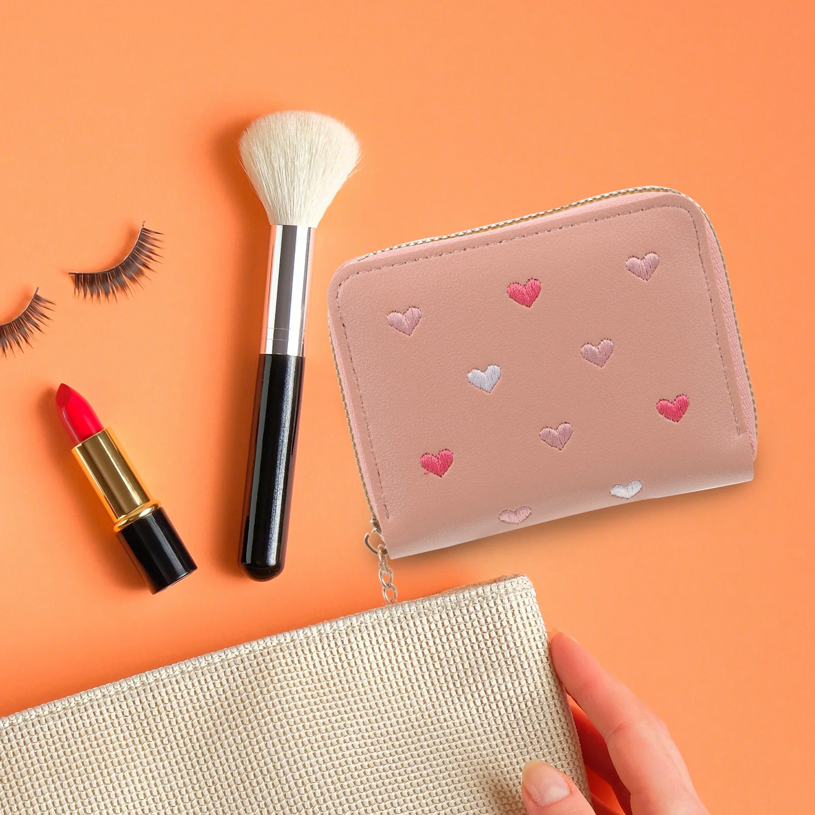 Portafoglio da donna Pochette Porta carte piccolo Chiusura con cerniera Portamonete leggero Organizzatore di grande capacità Porta carte di credito da viaggio