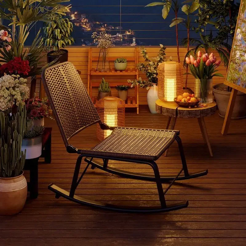 

Summer Lazy Rocking Chair, Home Rattan Chair, Adult Balcony, Outdoor Leisure Lounge Chair, Living Room Folding Rattan Recliner