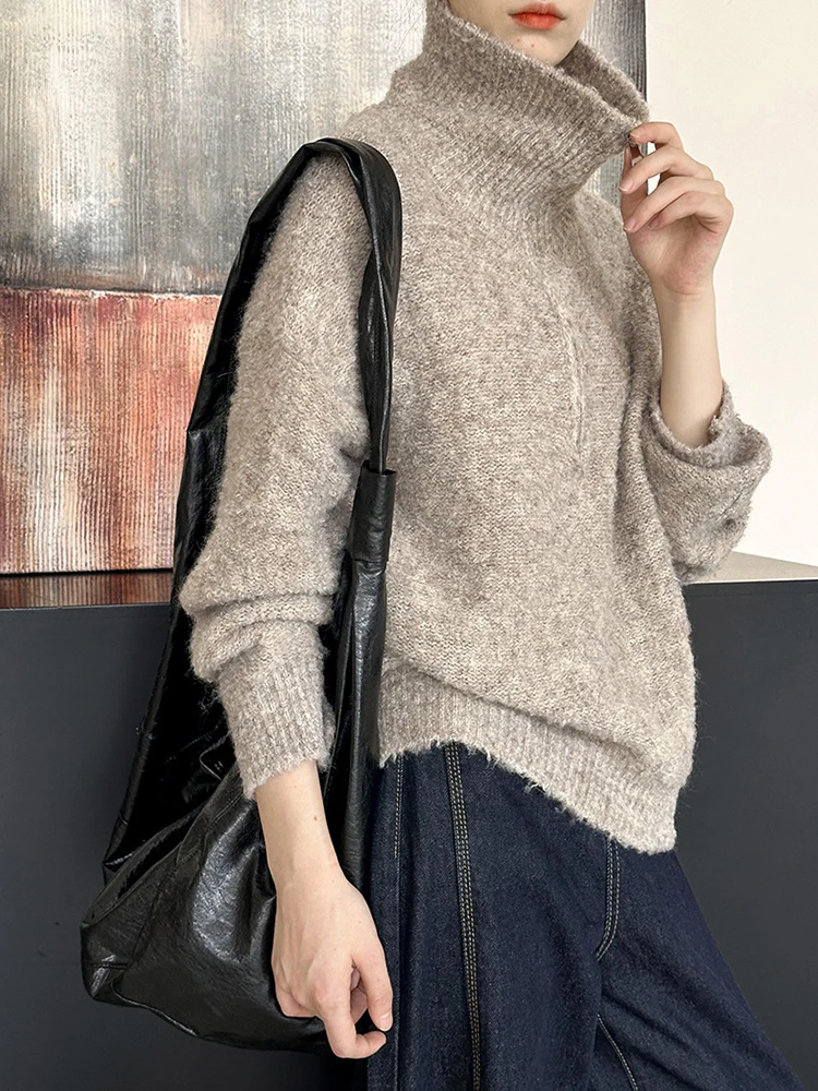 [LANMREM] Knitting Half Zipper Pullover Sweater For Women Long Sleeve Casual Loose Warm Tops Minimalism 2024 Autumn New 26C690