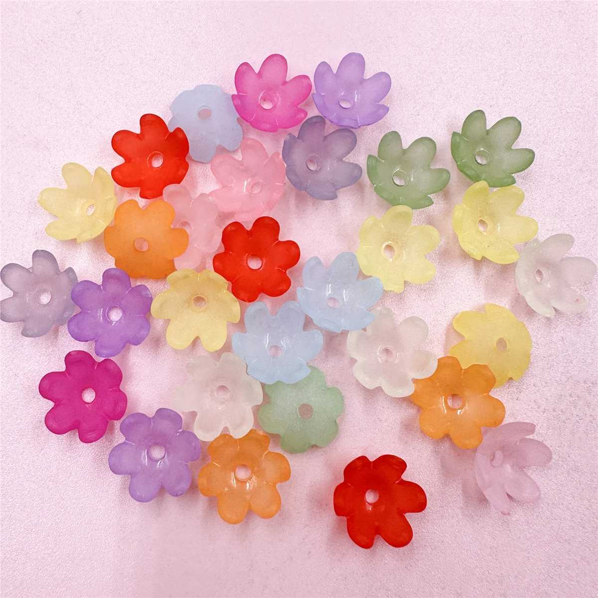 30Pcs 14mm Acrylic Frosted Flower Loose Beads Earrings Keychain  Bracelet Making DIY For Jewelry Accessories