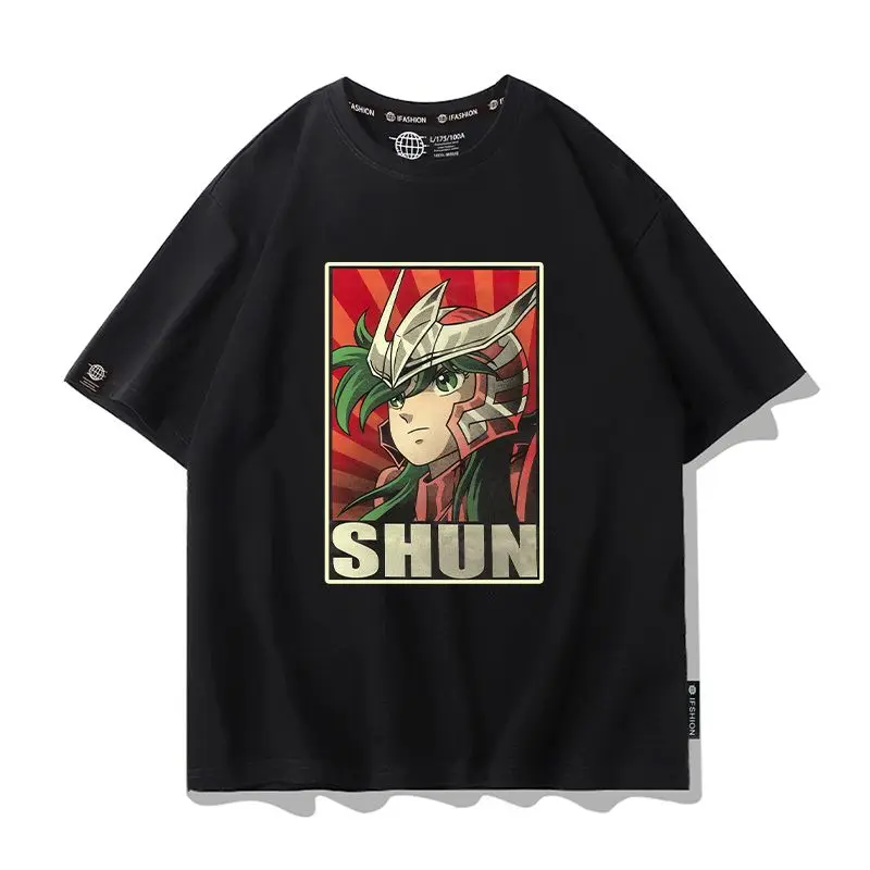 

New Arrival Men's 2024 Saint Seiya Short Sleeve Cotton T-Shirt Japanese Anime Taurus Street Casual Round Neck Hip Hop Tops