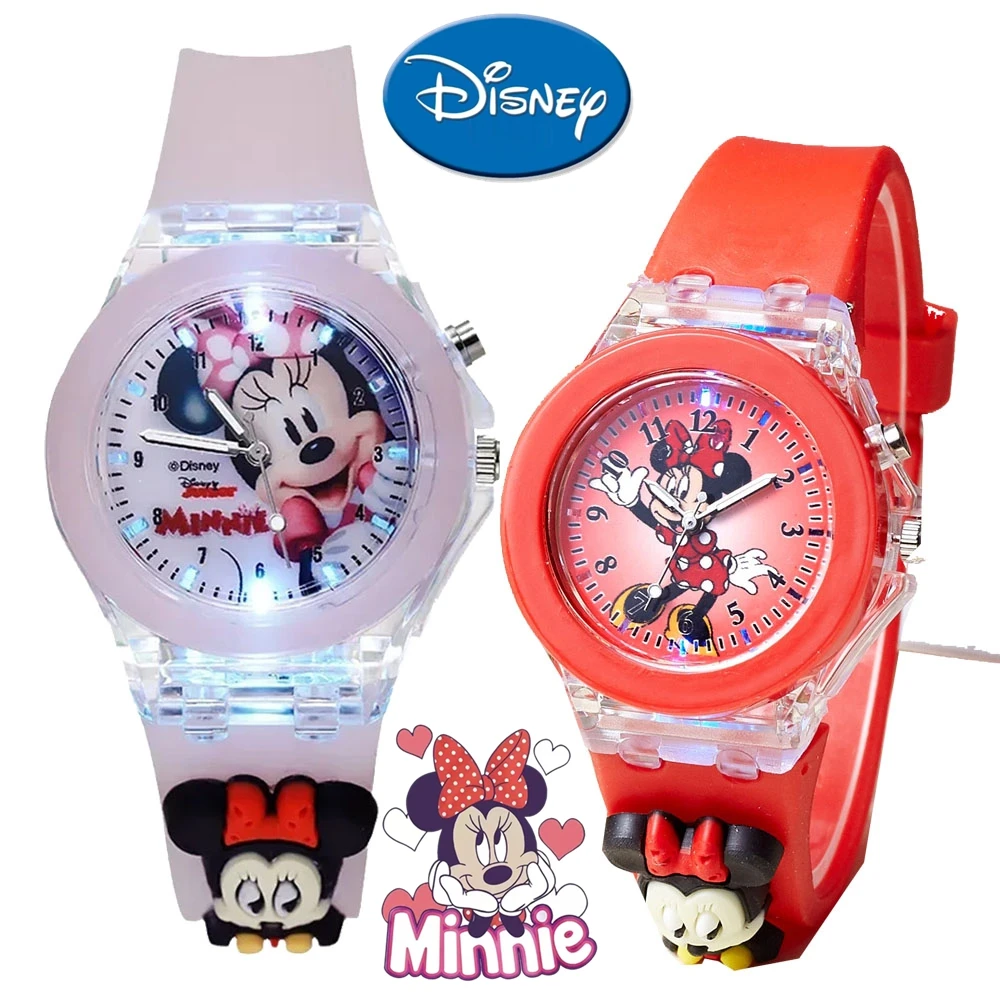 Disney Children's Fashion Cartoon Children's Watch with Colorful Lights Watch Cartoon Mickey Minnie Boys and Girls Fashion Watch