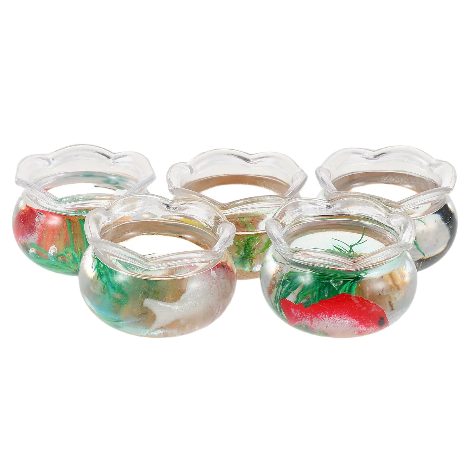 5Pcs Mini Fish Bowl Small Round Goldfish Aquarium Simulated Water Plants Realistic Mini Aquarium Garden Scene Decoration