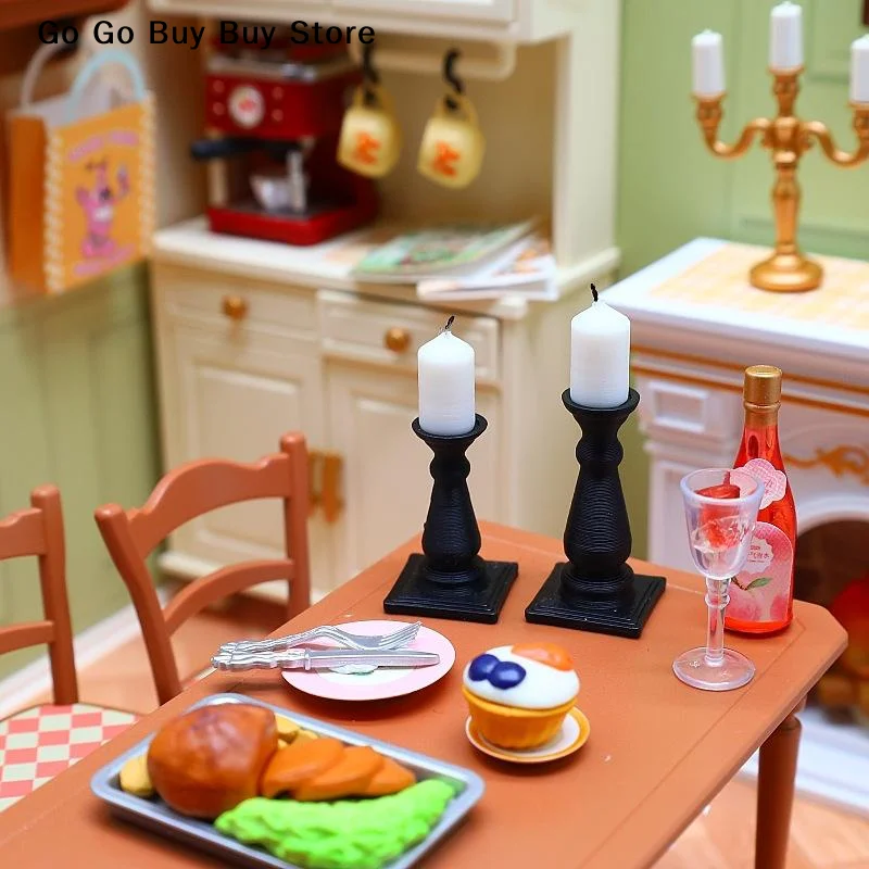 4Pcs 1/12 Scale Simulation Mini Candle With Base Doll House Candlestick Model Decoration Dollhouse Table Miniature Accessories