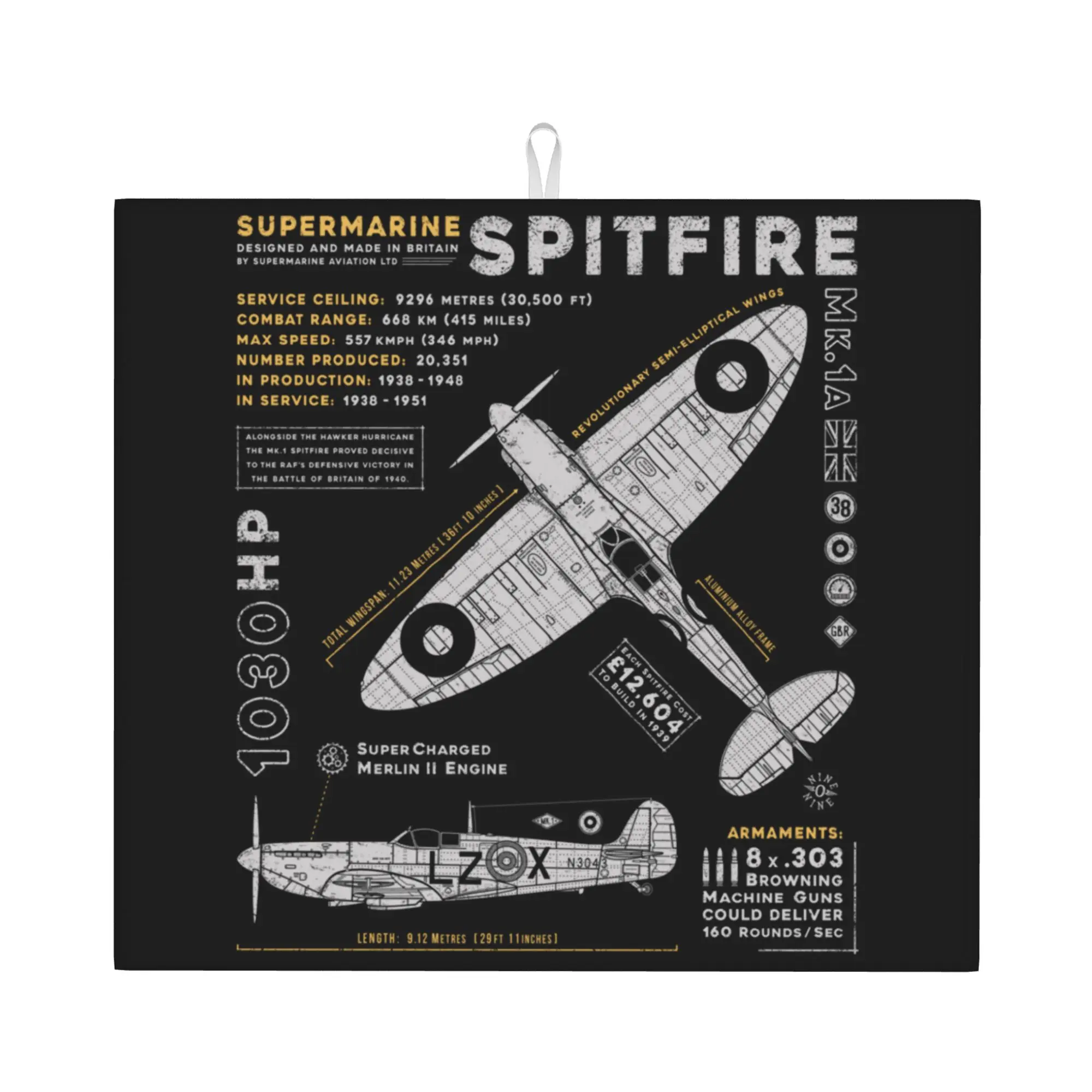 Drying Mat For Kitchen Supermarine Spitfire Oil Proof Fighter Pilot Aircraft Airplane Plane Washable Kitchen Sink Drying Pad