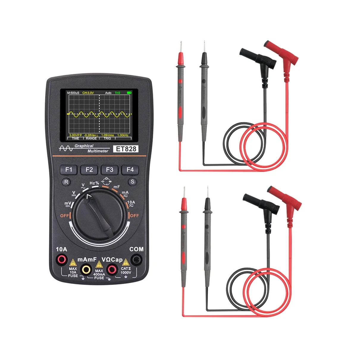 2 in 1 Digital Oscilloscope Multimeter Bandwidth 2.5Msps Sampling Rate Graphical Oscilloscope Resistance Meter ET828