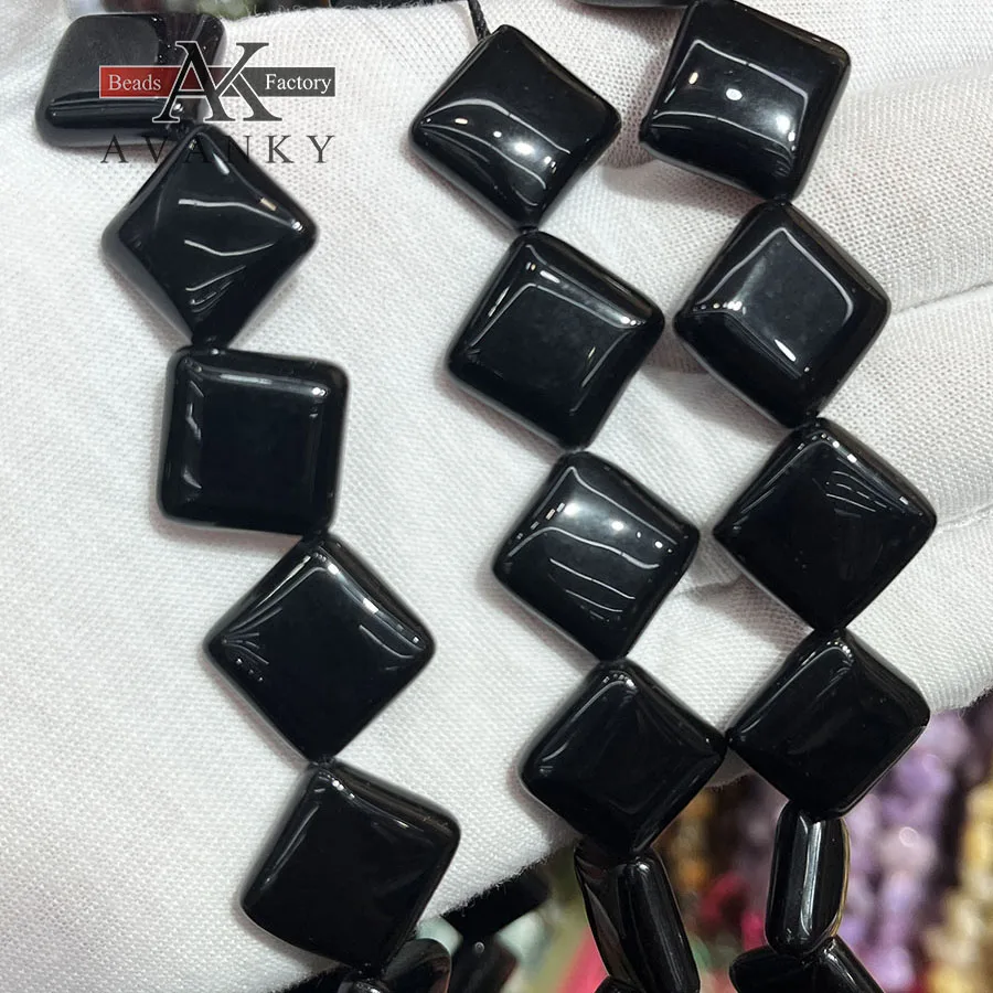 Natural Black Stone Oblique Square Shape Loose Beads Jewelry Making DIY Necklace Bracelet Accessory 15''15mm