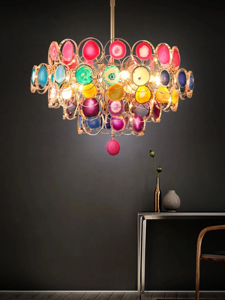 

led e14 Postmodern Iron Agate Colorized Chandelier Lighting Lamparas De Techo Suspension Luminaire Lampen For Foyer