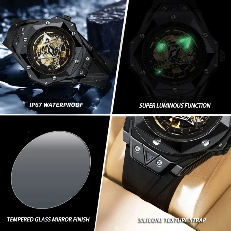 2026 Automatic Precise Men's Watches Mechanical Wristwatches For Men Black Tape Luxury Luminous Waterproof Personalized Watches