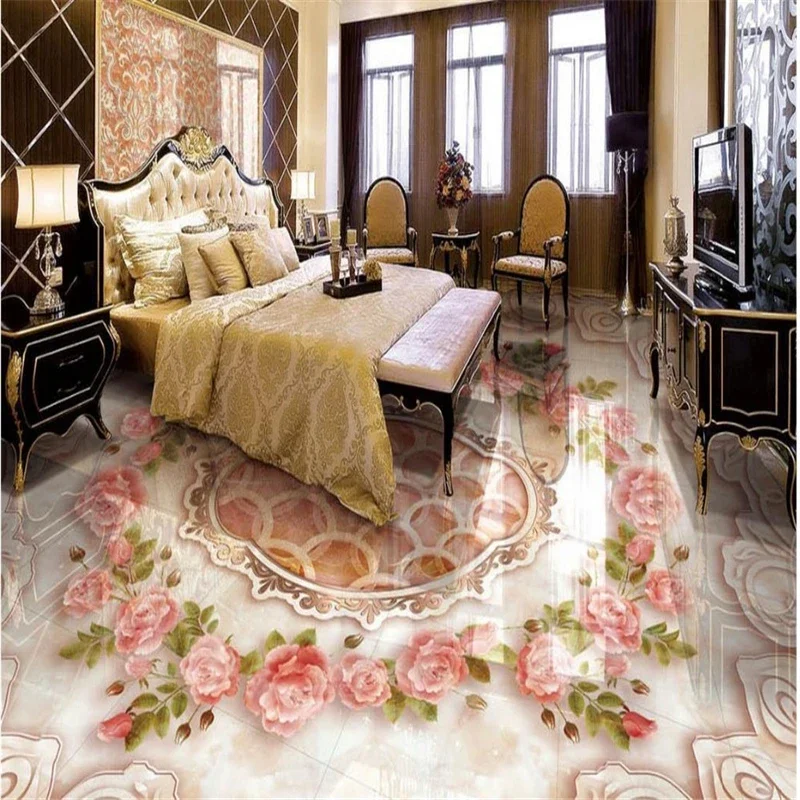 

3D-обои для пола beibehang, самоклеящиеся 3D-обои с изображением мрамора и роз, водонепроницаемые ПВХ-покрытия для пола, декор для дома