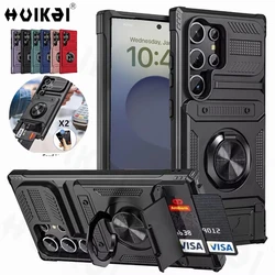 Case For Samsung Galaxy S26 Ultra S25 Plus S24 A56 A36 A55 Card Holder Rotated Ring Kickstand Layer Heavy Shockproof Wallet Case