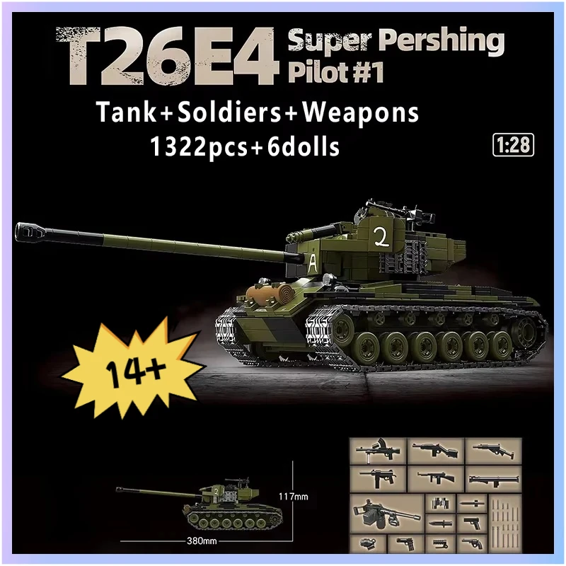

1322pcs US Army T26E4 Super Pershing Heavy Tank Building Model, Military Vehicle Bricks for Adult Collectors, Christmas Gift