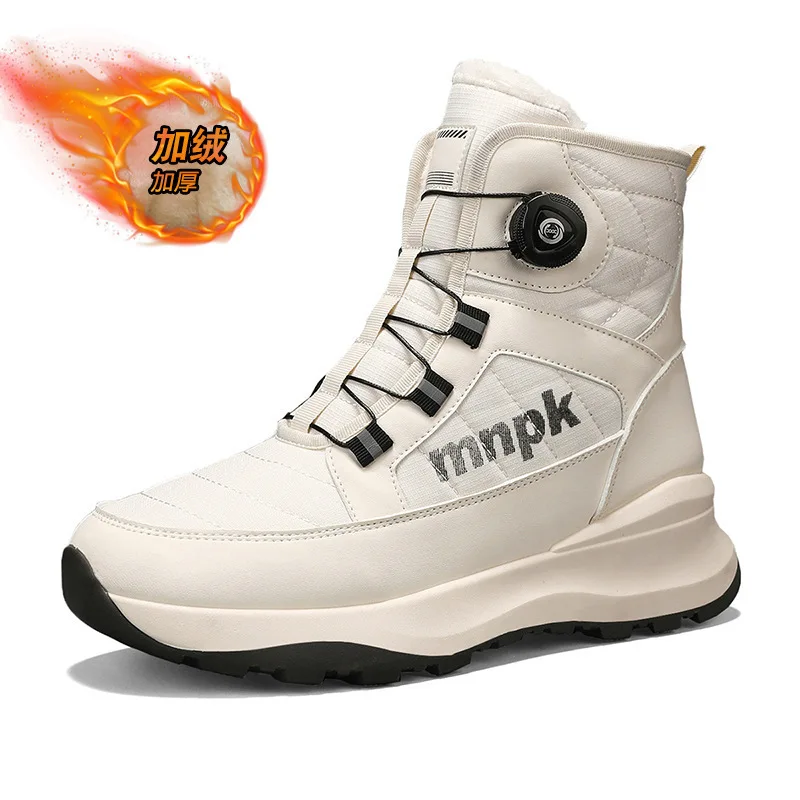 

Winter Boots for Men Women Short Snow Boots Non-Slip Waterproof Rotating Button Winter Shoes Plush Warm Cold-Proof Boots