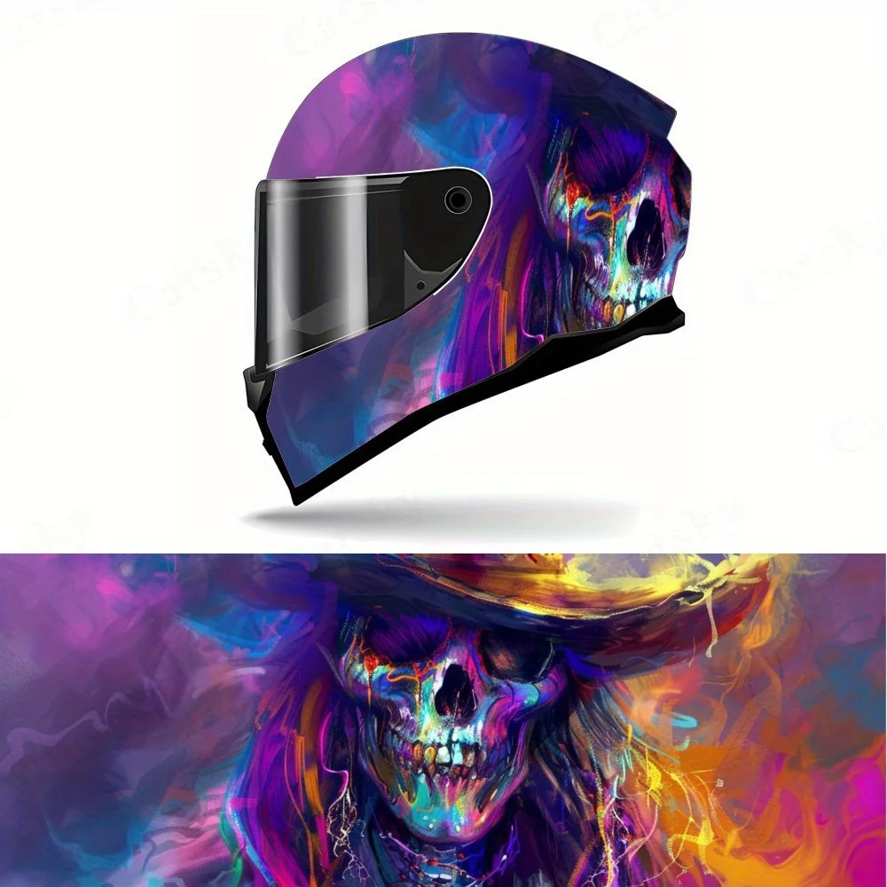 

Artistic colorful fantasy skull cowboy Full helmet Wrap Sticker Motorcycle helmet Racing graphic Decal Vinyl wrap helmet decal
