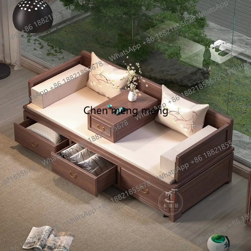 Arhat bed new Chinese mortise and tenon North American black walnut solid wood small apartment sofa dual-purpose telescopic