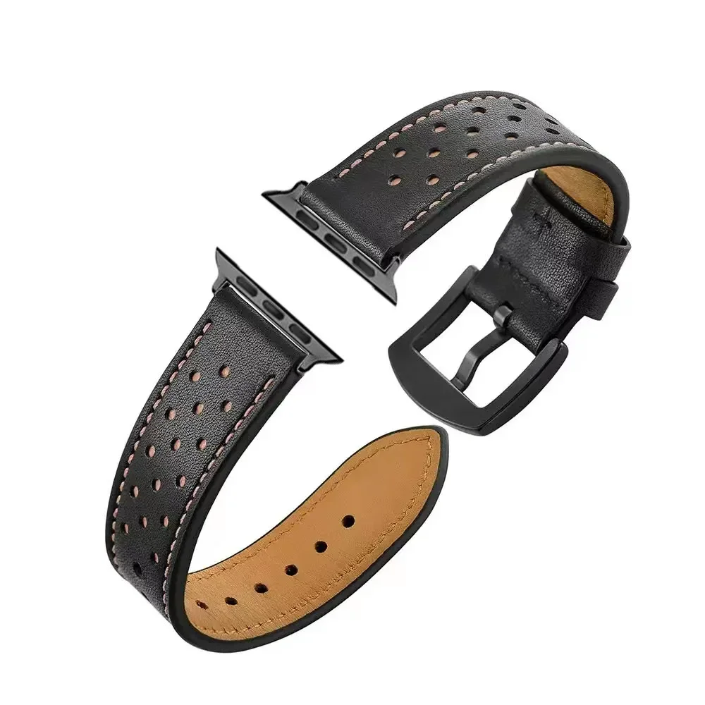 Leather Strap For Apple Watch Ultra 4/3/2 49mm 12 11 10 9 8 7 6 5 SE3 Breathable Wristband iWatch 46mm 42mm 45mm 41mm 44mm 40mm