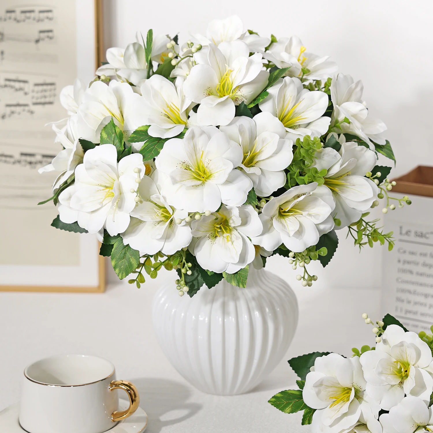 Künstliche Blumen Azalee Hochzeitskranz Heim Schlafzimmer Tischdekoration Brautstrauß Garten Kunstvase Brett Outdoor Garten DIY Geschenke – Detail 5