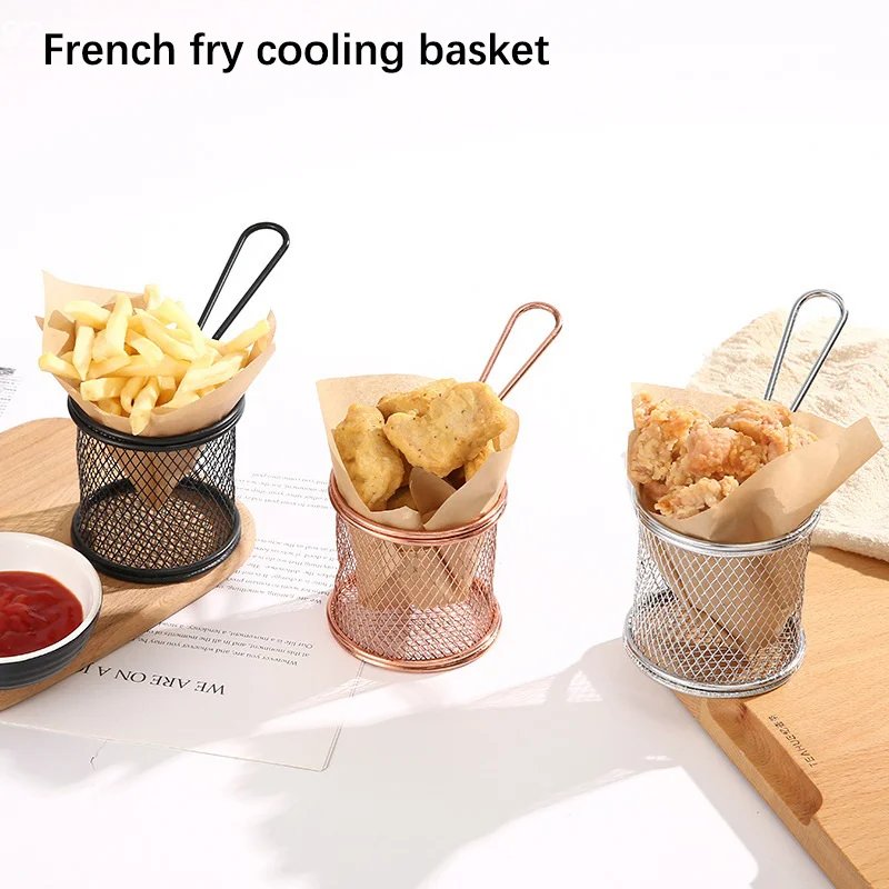 

1Pcs Carbon Steel Frying Basket Multifunctional Mini French Fries Frying Basket Creative Round Oil Separated Frying Basket