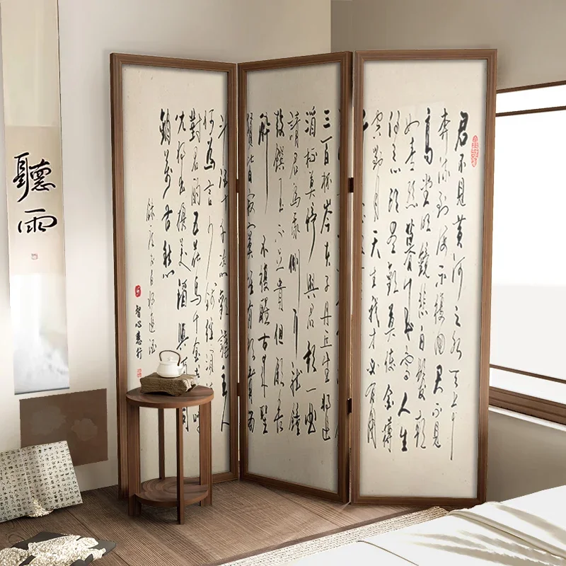 

New Chinese calligraphy folding screen partition living room mobile home block bedroom decoration solid wood folding screen will