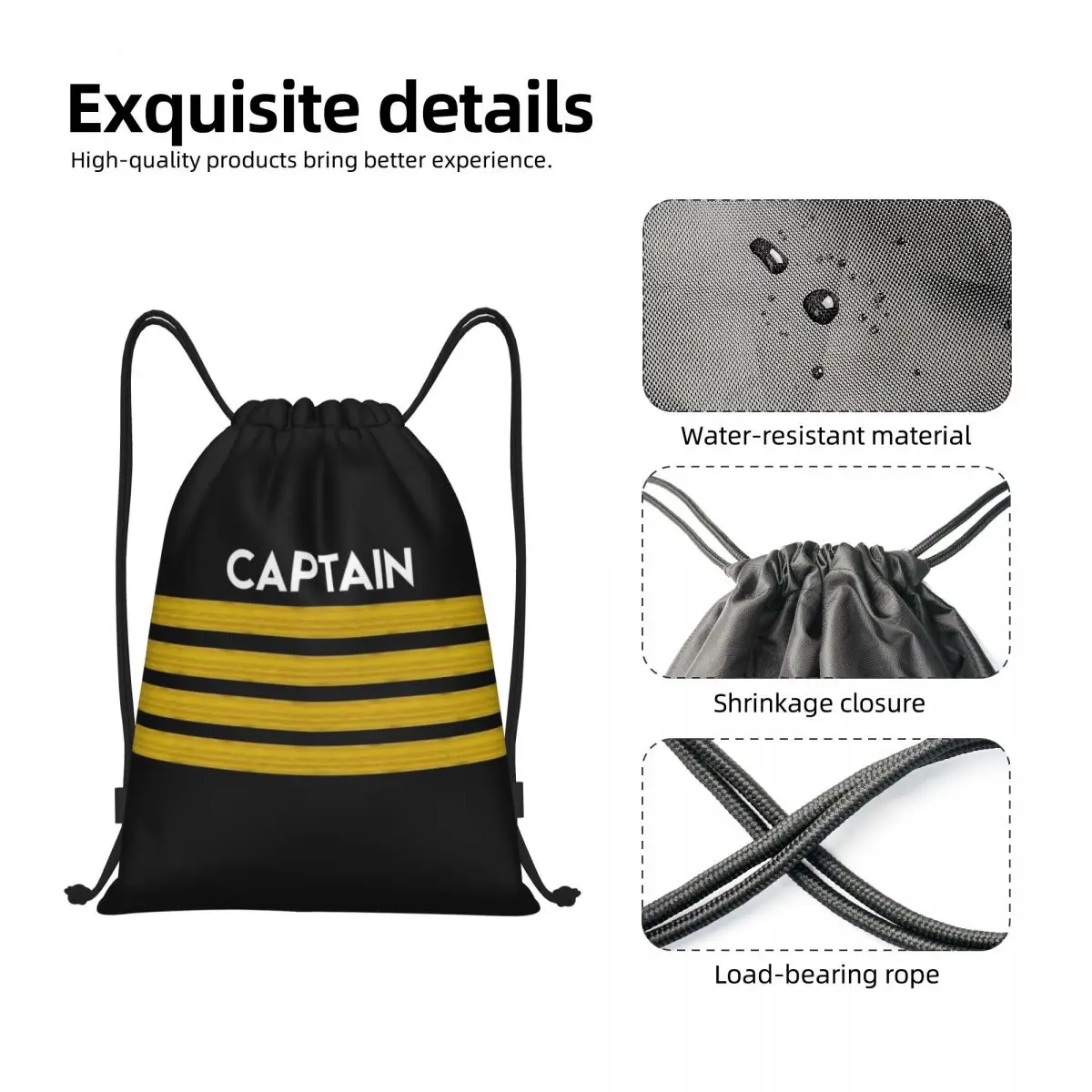 Custom Captain Stripes Epaulettes Drawstring Bags Men Women Lightweight Aviation Airplane Pilot Sports Gym Storage Backpack