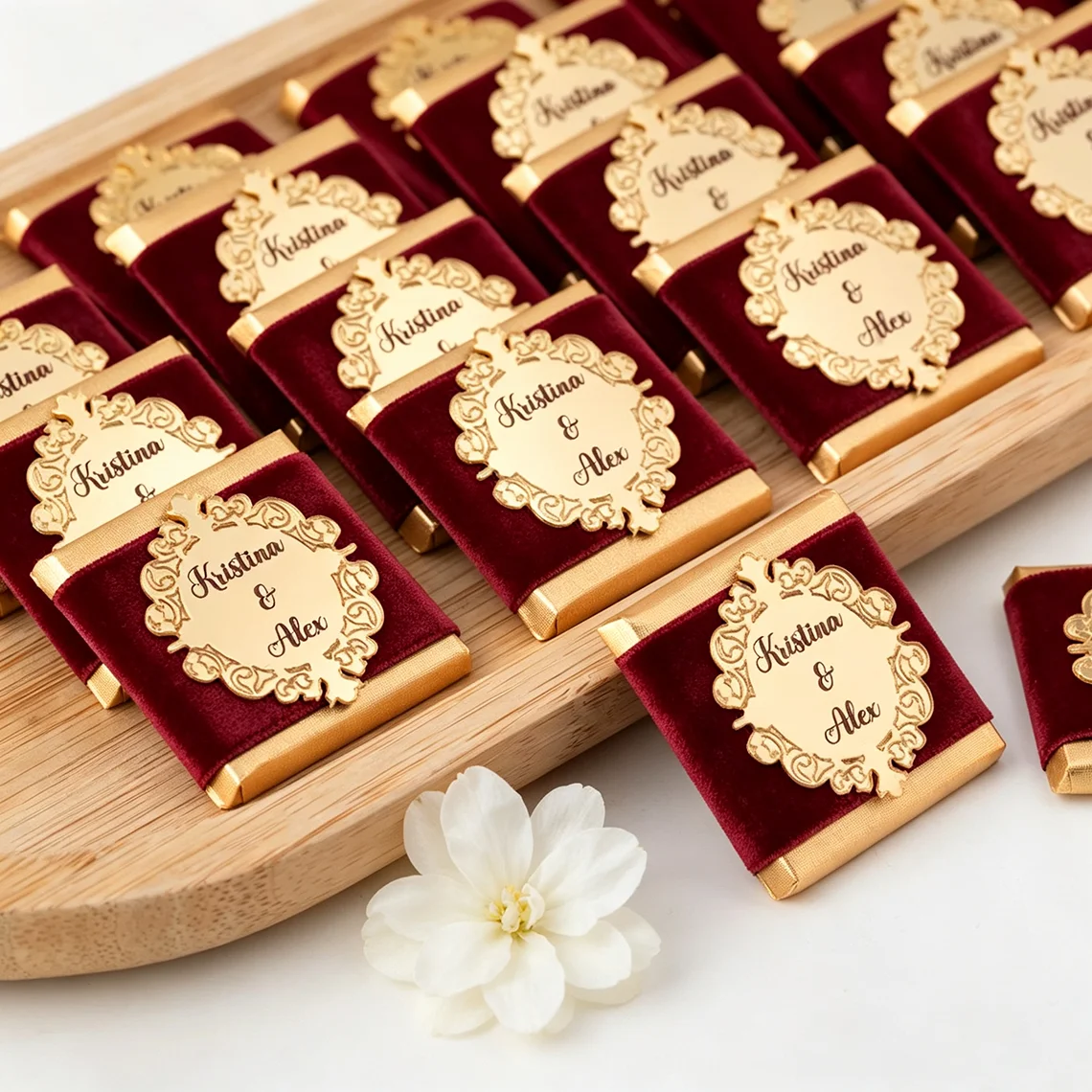 Étiquettes personnalisées en acrylique pour chocolats, cadeaux de mariage et de Noël, décorations pour baby shower, étiquettes gravées pour événements. Chocolat non inclus.