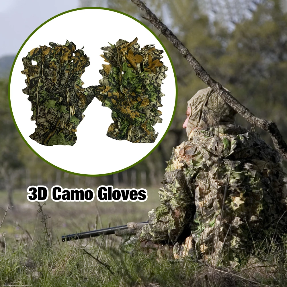 1 çift sinsi 3D Camo eldiven rahat kaymaz dayanıklı 3D yaprak eldivenleri iyi gizleme etkisi Paintball