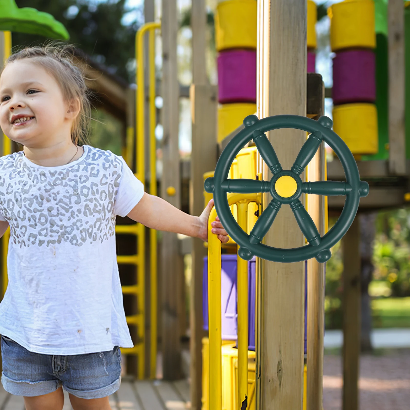 

Pirate Ship Steering Wheel For Backyard Playset Durable Swing Attachment Bright Colored Playground Equipment Outdoor Toys