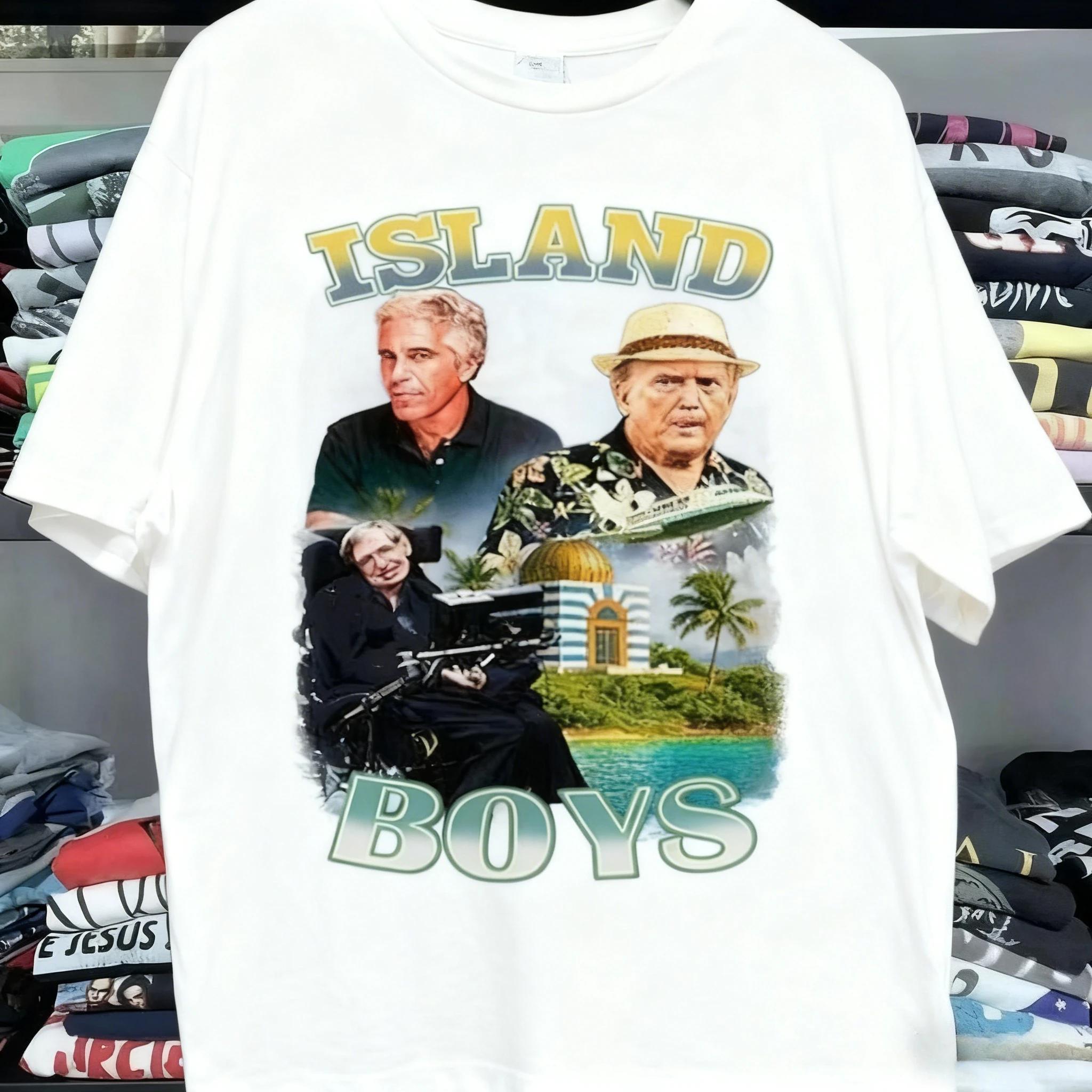 تي شيرت آيلاند بويز جيفري إبستين ستيفن هوكينج