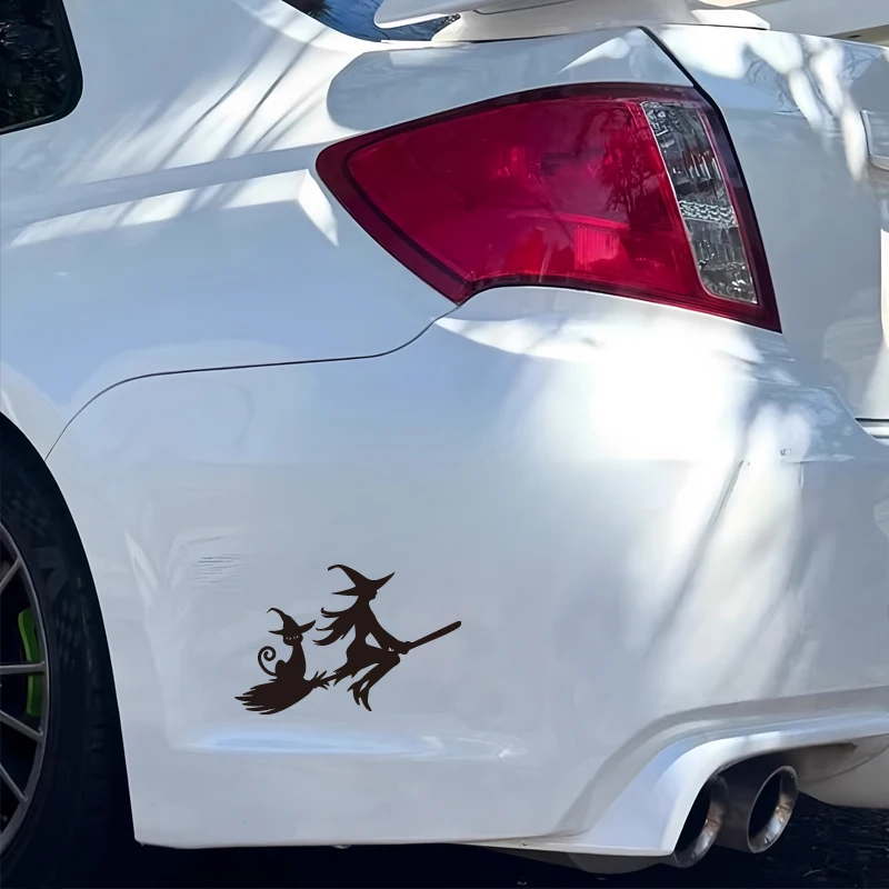 Witch on broom with cat Decals creative&funny stickers for cartoon fans&lover,high quality for car trucks motorcycles & laptops