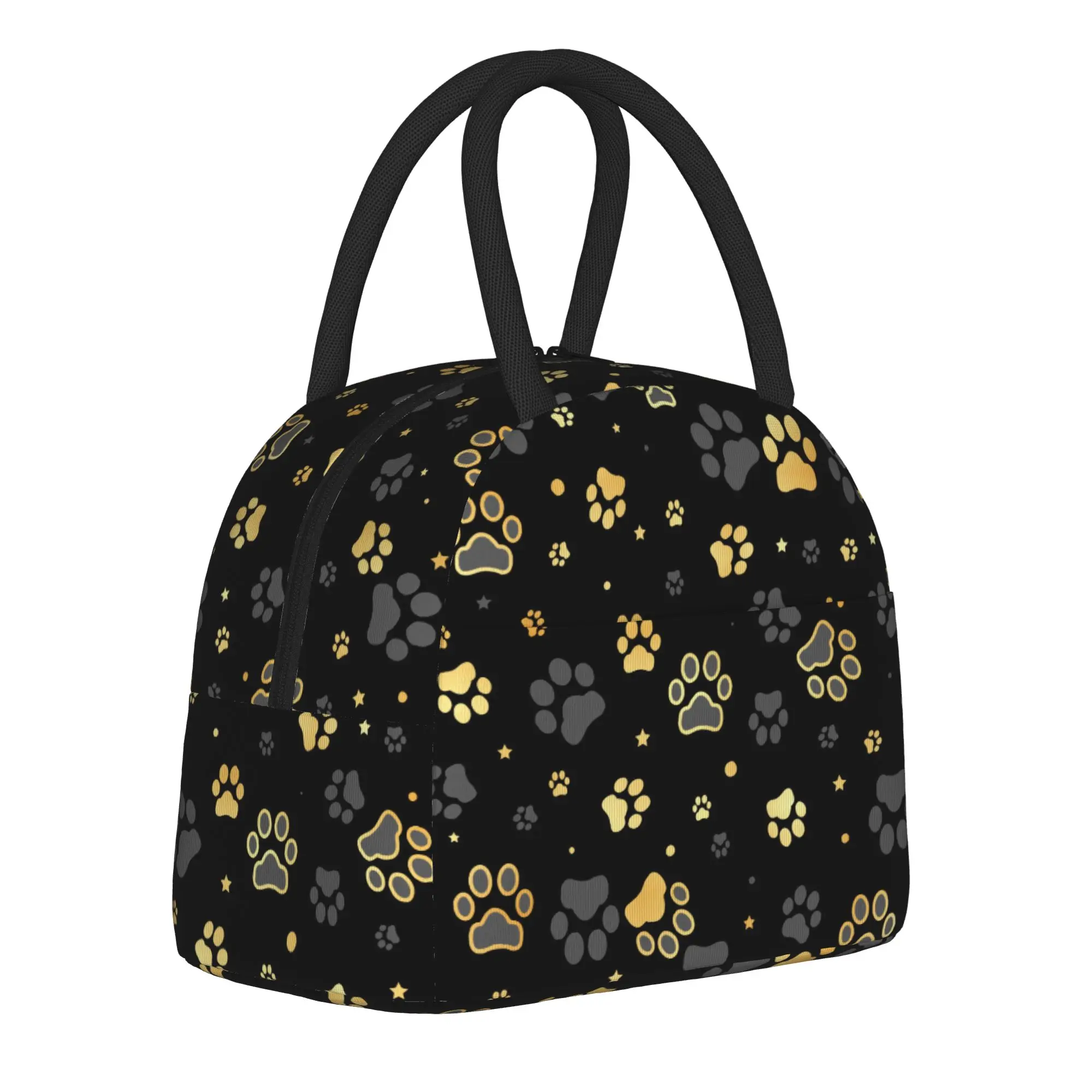 Gold Dog Paw Insulated Lunch Bags High Capacity Animal Lunch Container Cooler Bag Tote Lunch Box School  Travel Food Storage Bag