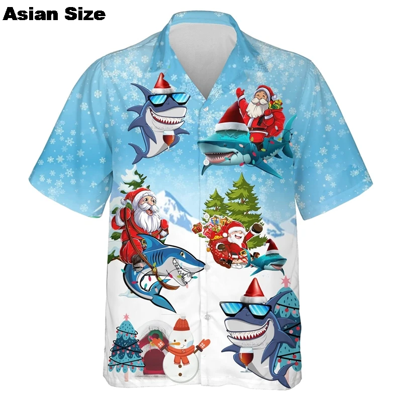 Cute Ocean Shark 3D Print Female Lapel Blouse Fashion Holiday Gifts Hip Hop Design Male Short Sleeve Hawaiian Shirt For Men Tees