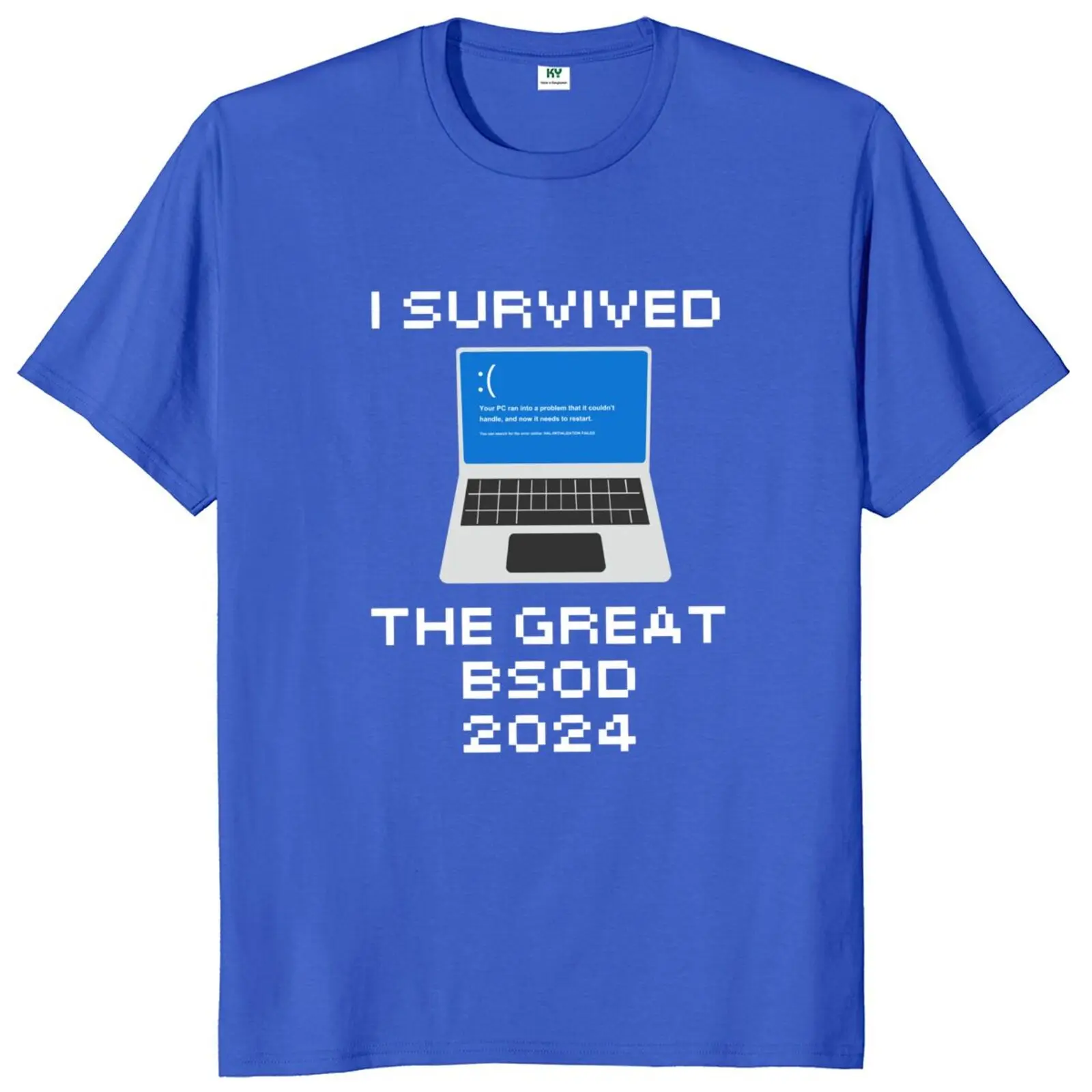 I Survived The Windows BSOD 2024 T Shirt Software Developers Geek Nerds Gift Tee Tops 100% Cotton Soft Men Clothing EU Size