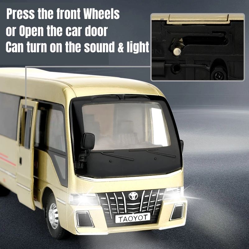 1:32 Toyota Coaster Coach Van Toy Car Model Diecast Alloy Lexury Bus Miniature Pull Back Collection Gift For Children Boys Kid