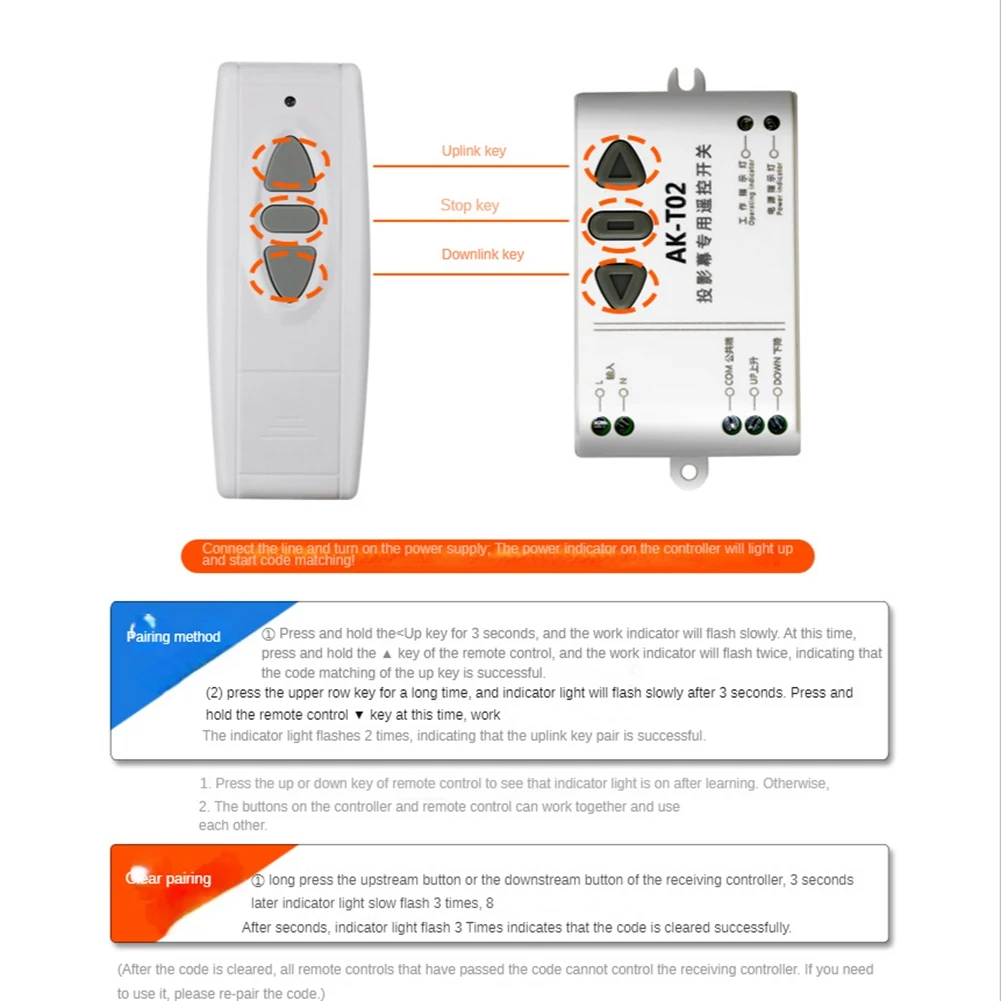 QWE-AC85-250V Motor Remote Switch Controller Projection Screen Motor Wireless Switch ABS 433 UP Down Stop Forwards Reverse Stop